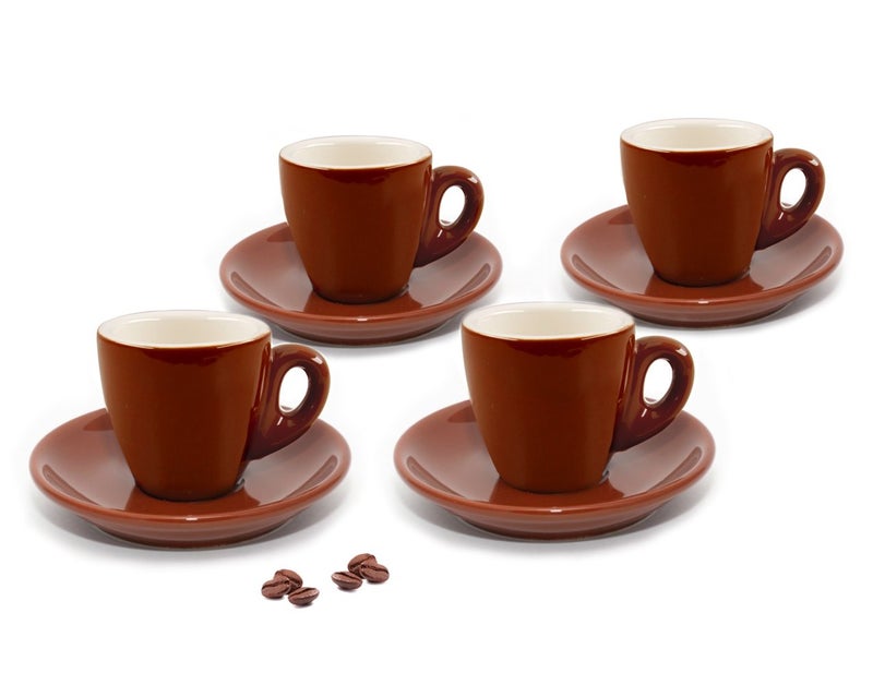 CUISINOX Brown Porcelain Espresso Cups and Saucers, 4 Sets (2 oz each) - Image 2